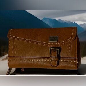 boc Born Concept western brown buckle front zip around wallet